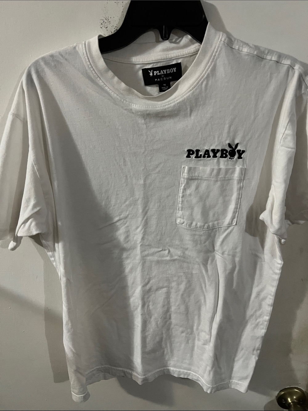 PLAYBOY White Short-Sleeve Pocket Tee with Black Logo